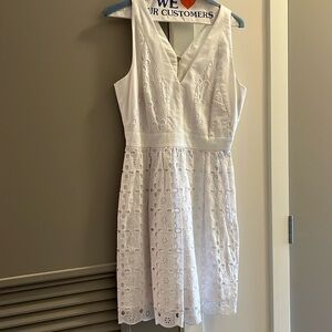 Laundry, white dress with cut out overlay